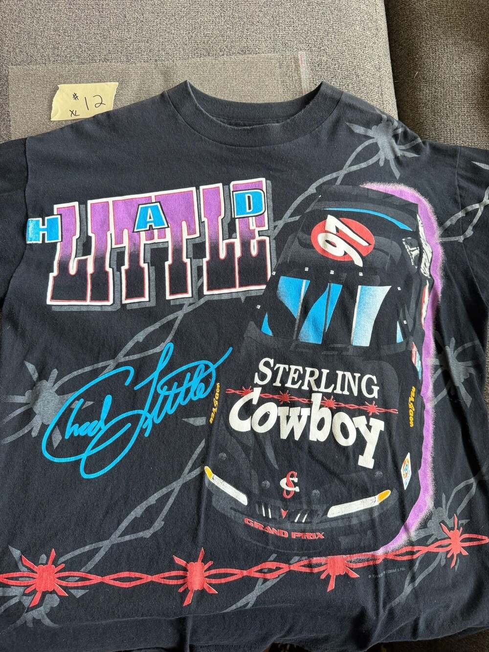 Vintage 1990s Chad Little No. 26 Sterling Cowboy NASCAR All-Over Print T-Shirt
